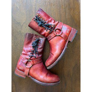 Red Leather Lace-Up Women's Boots